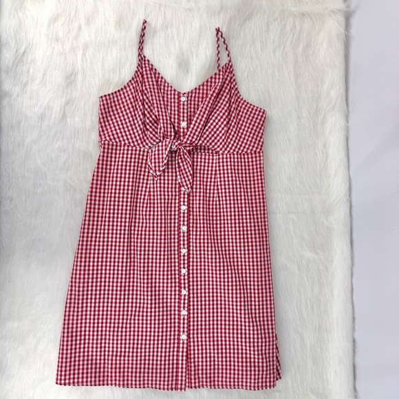 Soprano Red & White Gingham Cotton Sun Dress Size Large NWT Tie Front Cutout - Picture 3 of 15